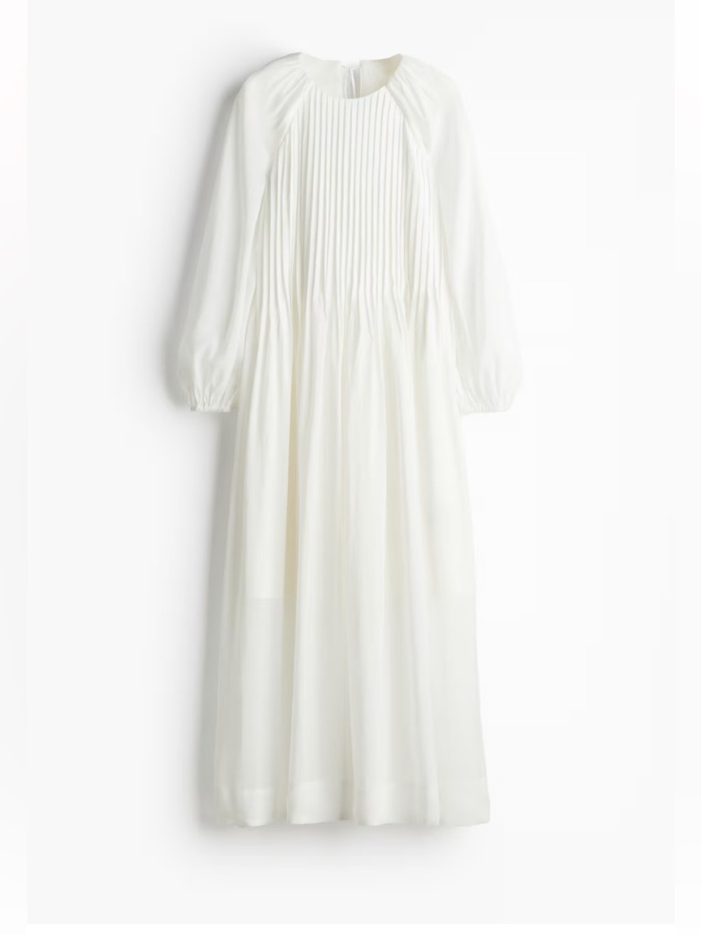 H&M White Long-Sleeve Pleated Maxi Dress